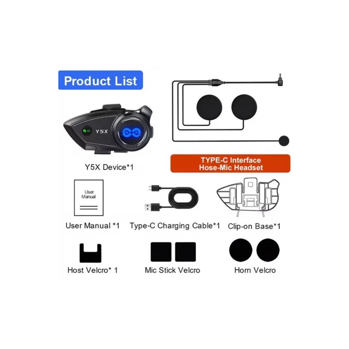 BUĞZ Y5x Rgb Işıklı Intercom 5 Kişi Bağlantılı 1000mah Motosiklet Bluetooth Kulaklık Seti