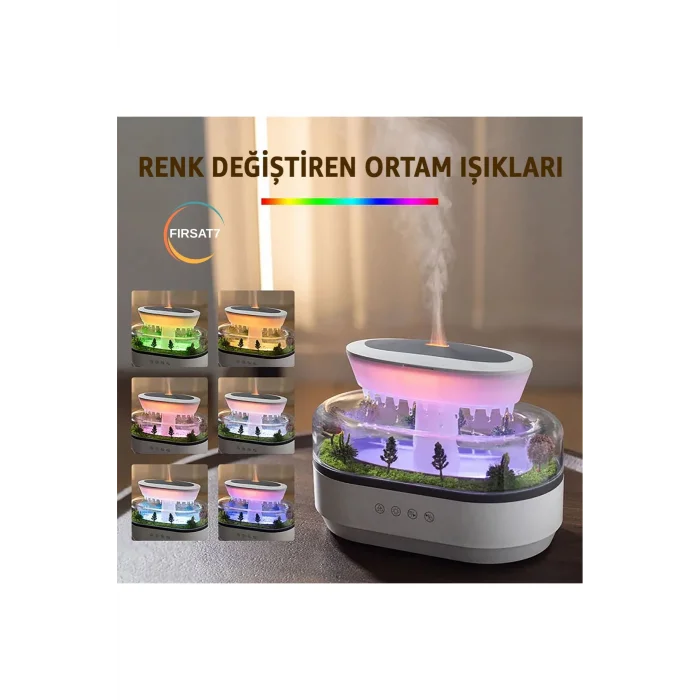 BUĞZ Yağmur Damlası Tasarımlı Hava Nemlendirici ve Aromaterapi Difüzörü, 7 Renk RGB Işık