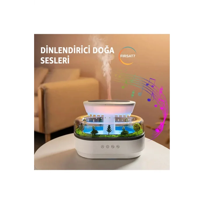BUĞZ Yağmur Damlası Tasarımlı Hava Nemlendirici ve Aromaterapi Difüzörü, 7 Renk RGB Işık