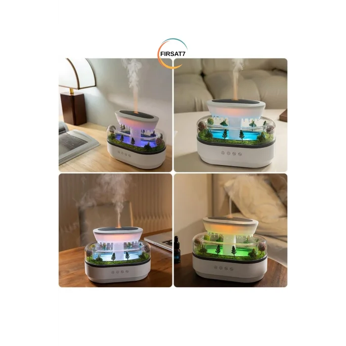 BUĞZ Yağmur Damlası Tasarımlı Hava Nemlendirici ve Aromaterapi Difüzörü, 7 Renk RGB Işık