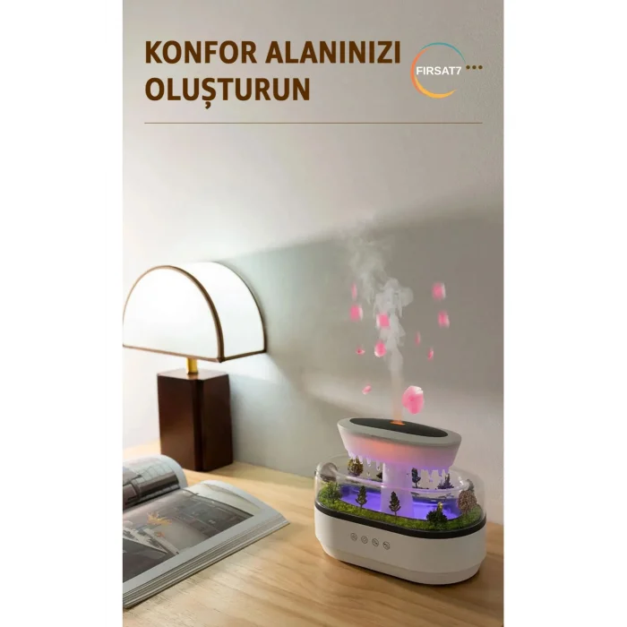 BUĞZ Yağmur Damlası Tasarımlı Hava Nemlendirici ve Aromaterapi Difüzörü, 7 Renk RGB Işık