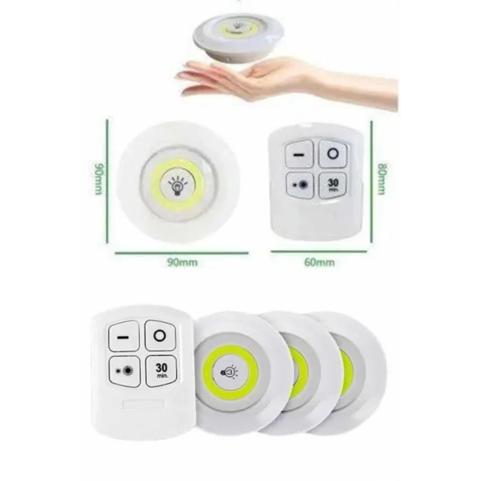 BUĞZ Yapışkanlı 3lü Spot Led Işık Lamba Montajsız Pilli Uzaktan Kumandalı - Lisinya