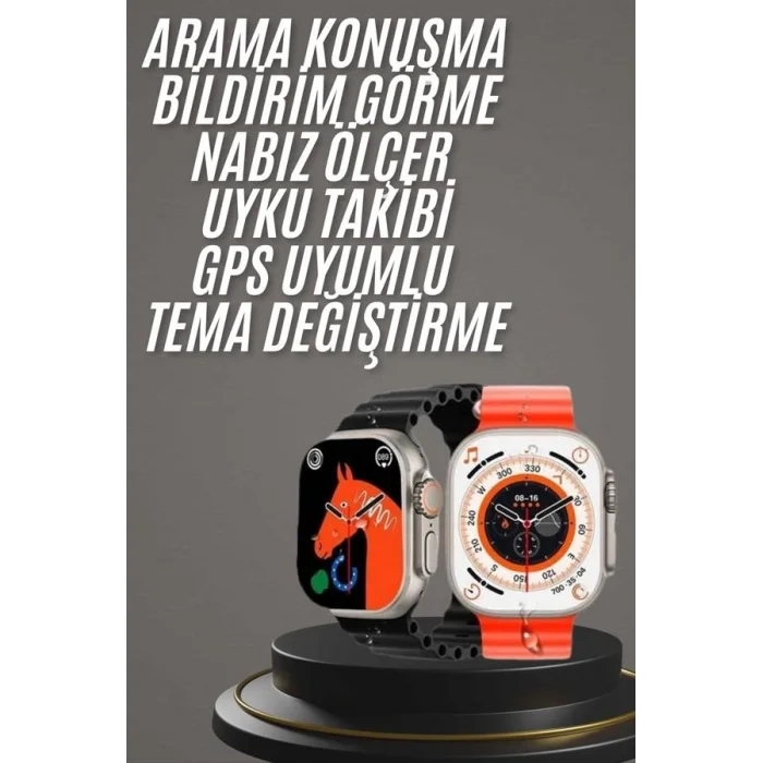 BUĞZ Yeni Model Akıllı Saat Ultra Smart Watch Gümüş Kasa 45mm Titreşim