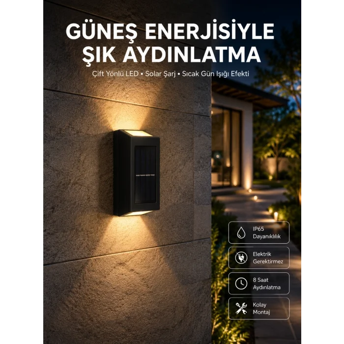 BUĞZ Yeni Model Solar Çift Taraflı Duvar Lambası Dekoratif Duvar Lambası