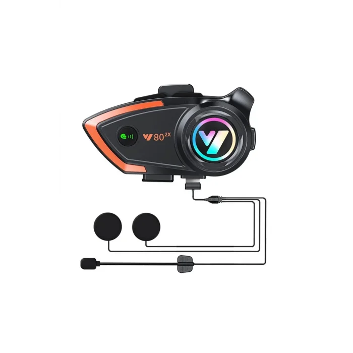 BUĞZ Yeni Model Y80-2x Motosiklet İntercom 2 Kişilik Bağlantı Rgb Işıklı Bluetooth Kulaklık Seti