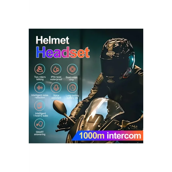 BUĞZ Yeni Model Y80-2x Motosiklet İntercom 2 Kişilik Bağlantı Rgb Işıklı Bluetooth Kulaklık Seti