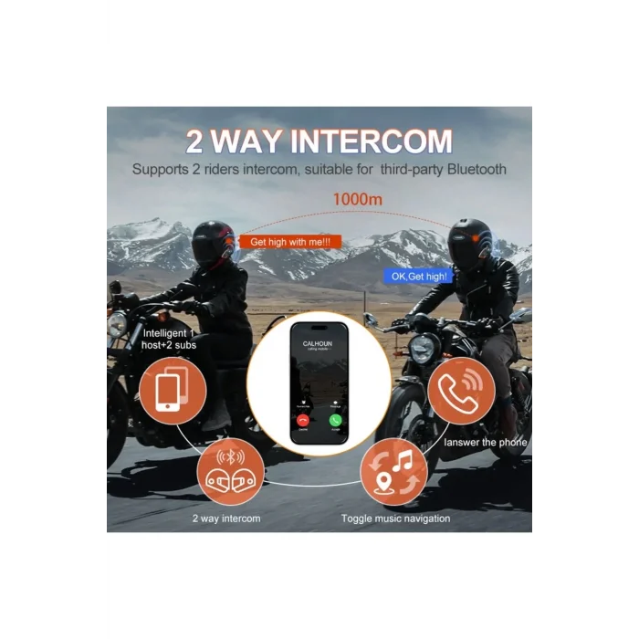 BUĞZ Yeni Model Y80-2x Motosiklet İntercom 2 Kişilik Bağlantı Rgb Işıklı Bluetooth Kulaklık Seti