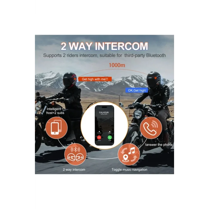 BUĞZ Yeni Model Y80-2x Motosiklet İntercom 2 Kişilik Bağlantı Rgb Işıklı Bluetooth Kulaklık Seti