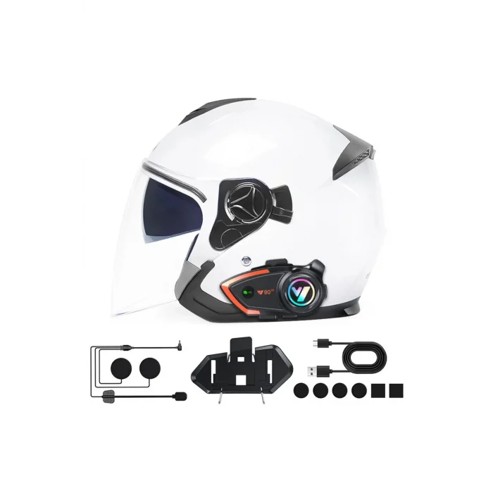 BUĞZ Yeni Model Y80-2x Motosiklet İntercom 2 Kişilik Bağlantı Rgb Işıklı Bluetooth Kulaklık Seti