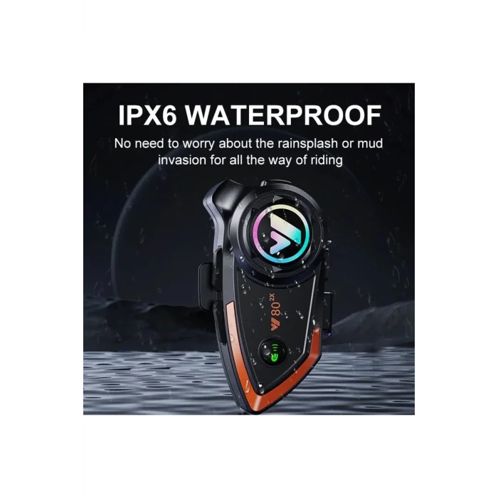 BUĞZ Yeni Model Y80-2x Motosiklet İntercom 2 Kişilik Bağlantı Rgb Işıklı Bluetooth Kulaklık Seti