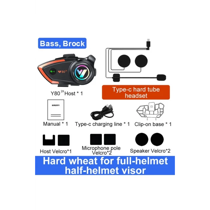 BUĞZ Yeni Model Y80-2x Motosiklet İntercom 2 Kişilik Bağlantı Rgb Işıklı Bluetooth Kulaklık Seti