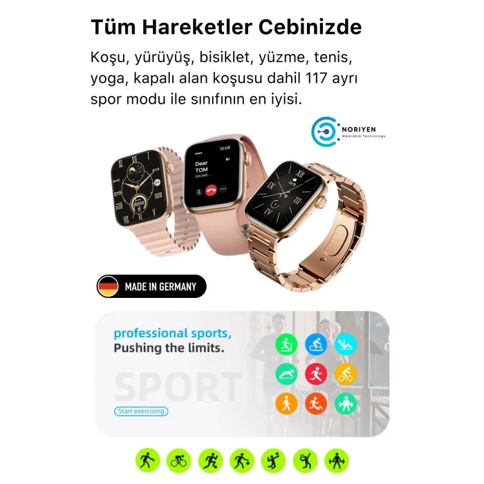  Yeni Nesil 3 Kordonlu Kadın Akıllı Saat Spor Ve Sağlık Sensörlü Watch 9 Series Tasarım Saat Pembe