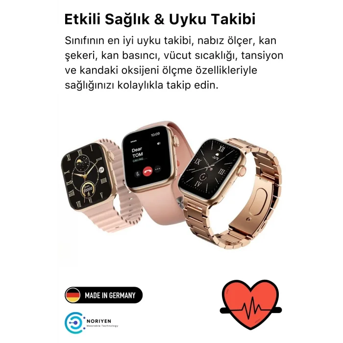  Yeni Nesil 3 Kordonlu Kadın Akıllı Saat Spor Ve Sağlık Sensörlü Watch 9 Series Tasarım Saat Pembe