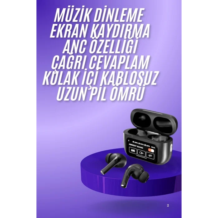  Yeni Nesil ANC Özellikli Çağrı Cevaplayan Dokunmatik Ekranlı Bluetooth Kulaklık Siyah