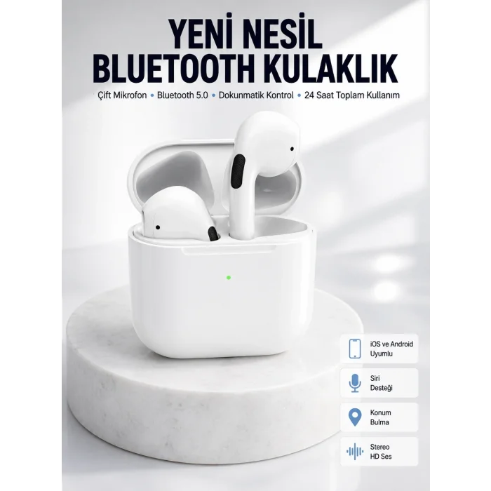BUĞZ Yeni Nesil Bluetooth Kulaklık Beyaz Çağrı Cevaplayabilen Kablosuz