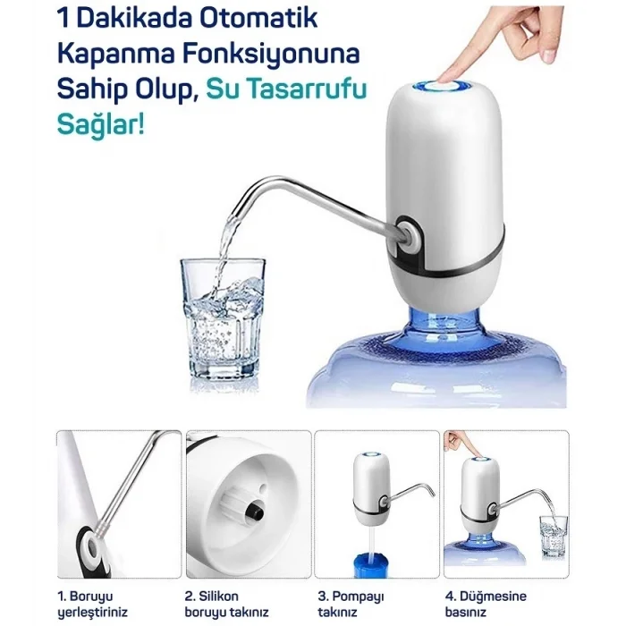  Yeni Nesil Dokunmatik Damacana Su Pompası Şarjlı 1200 Mah