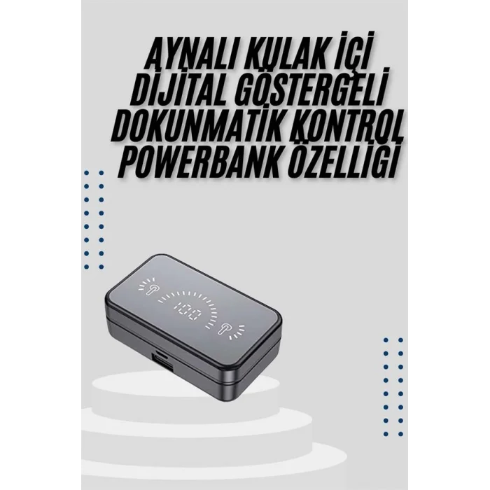 BUĞZ Yeni Nesil Kablosuz Kulaklık Aynalı Powerbank Özellikli Bluetooth Bağlantılı Dijital Göstergeli - BUĞZ