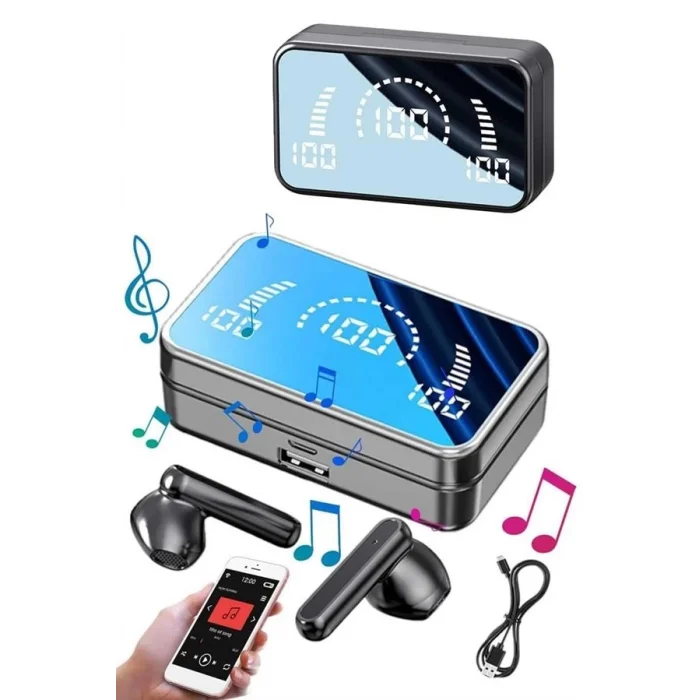 BUĞZ Yeni Nesil Kablosuz Kulaklık Aynalı Powerbank Özellikli Bluetooth Bağlantılı Dijital Göstergeli