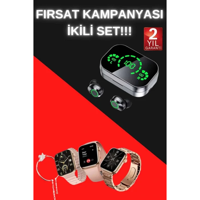  Yeni Nesil Kaliteli Akıllı Saat ve Kablosuz Bluetooth Kulaklık  Yüksek Ses Kaliteli