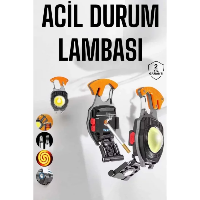  yeni nesil Kamp Feneri Çok Fonksiyonlu Fener Anahtarlık Usb Çakmaklı Cam Kırıcı Kemer Kesici Açacak