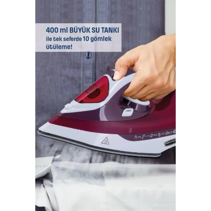  Yeni Nesil Kırmızı Buharlı Ütü 2200 Watt Seramik Tabanlı Yüksek Buhar Gücü