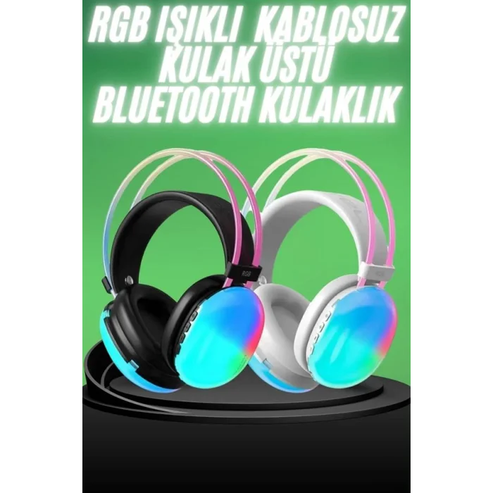 BUĞZ Yeni Nesil Kulak Üstü Kablosuz Uzun Ömürlü RGB Işıklı Bluetooth Kulaklık - BUĞZ