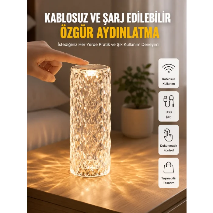 BUĞZ Yeni Nesil Modern Kristal Masa ve Gece Lambası Dokunmatik Renk Değiştirebilen