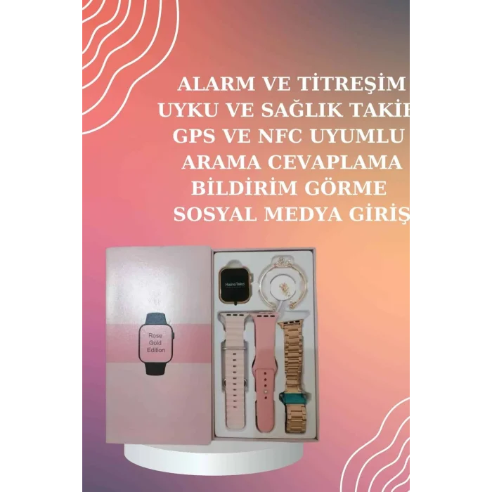 BUĞZ Yeni Nesil Pembe Dokunmatik Ekran Akıllı Saat ve Oyuncu Kulaklığı Kablosuz Bluetooth Kulaklık