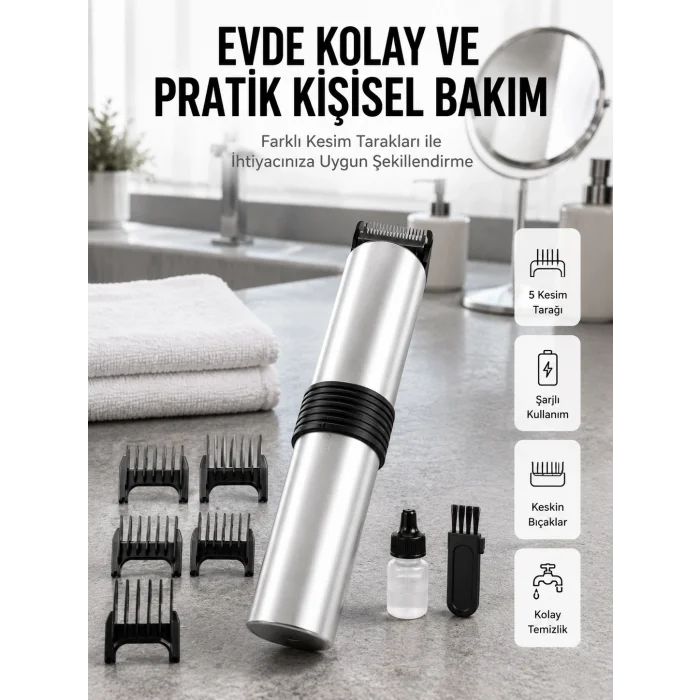BUĞZ Yeni Nesil Profesyonel Şarjlı Saç Sakal Tıraş Makinesi Ayarlanabilir 4 Taraklı