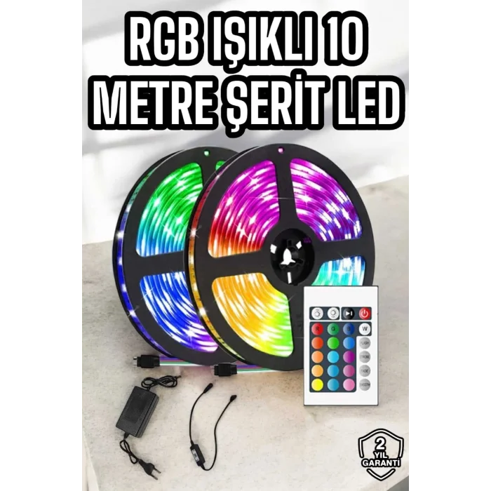 BUĞZ Yeni Nesil RGB Işıklı 10Metre Şerit Led Kumandalı Şarj Edilebilir