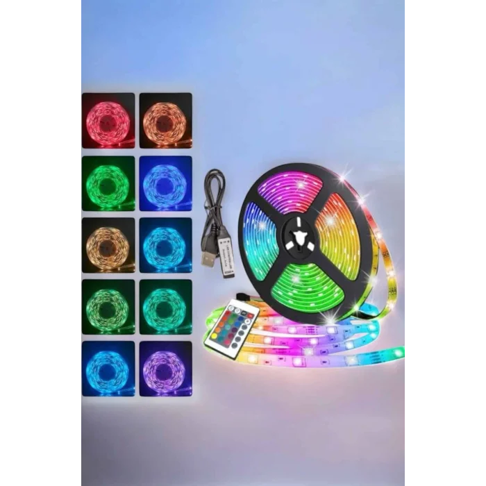 BUĞZ Yeni Nesil RGB Işıklı 10Metre Şerit Led Kumandalı Şarj Edilebilir