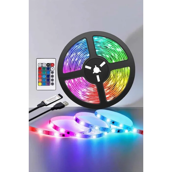 BUĞZ Yeni Nesil RGB Işıklı 10Metre Şerit Led Kumandalı Şarj Edilebilir