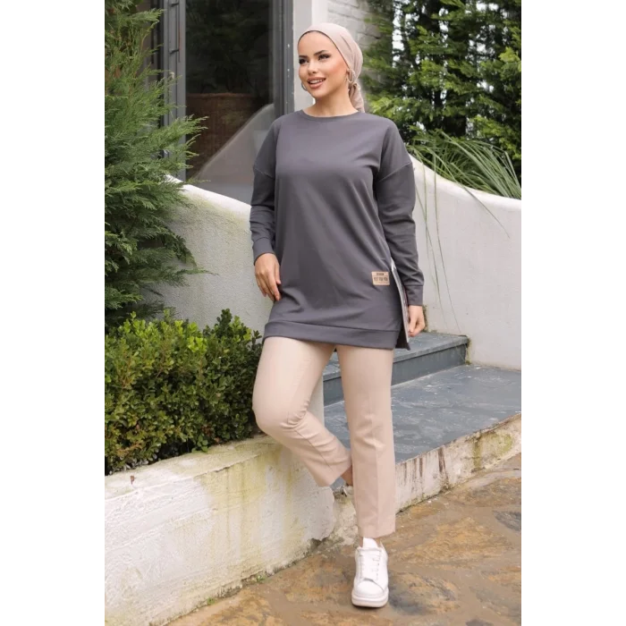 BUĞZ Yeni Stil Gri Füme Detaylı Tunik 10020 ( BUĞZ )
