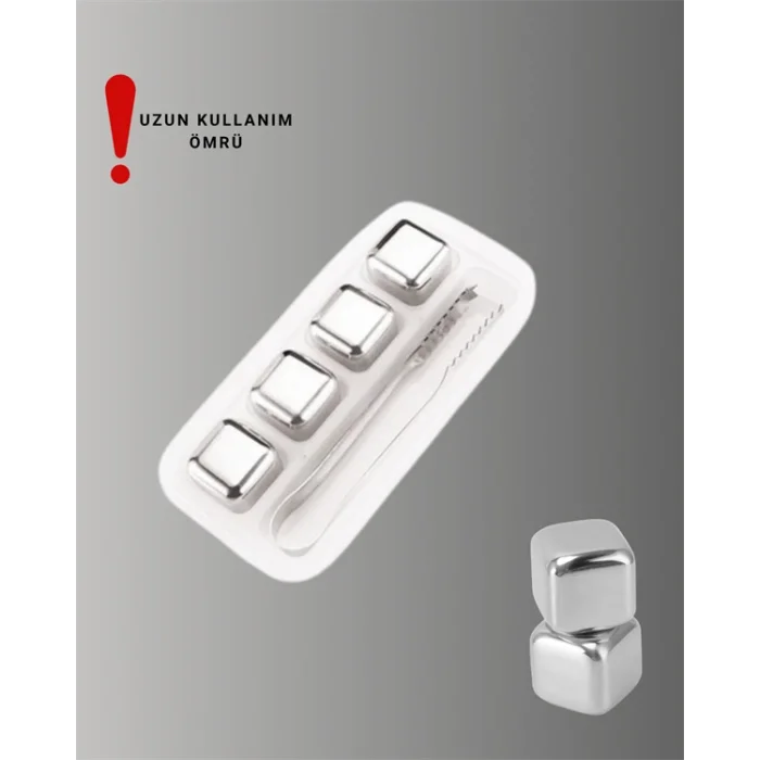 BUĞZ Yeniden Kullanılabilir 304 Çelik Metal Buz Küpleri 4lü Set - Lisinya
