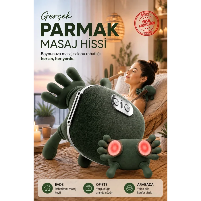 BUĞZ Yeşil Isıtmalı El Hissi Boyun Omuz ve Sırt Masaj Yastığı Şarjlı Yoğurma Etkili Model