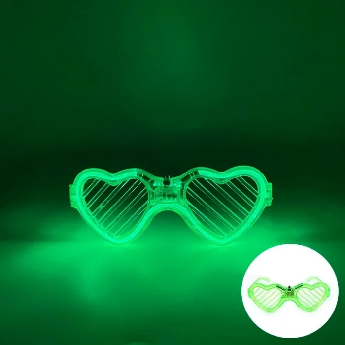 BUĞZ Yeşil Led Işıklı Kalp Gözlük – 3 Modlu Parti  Glow Gözlüğü