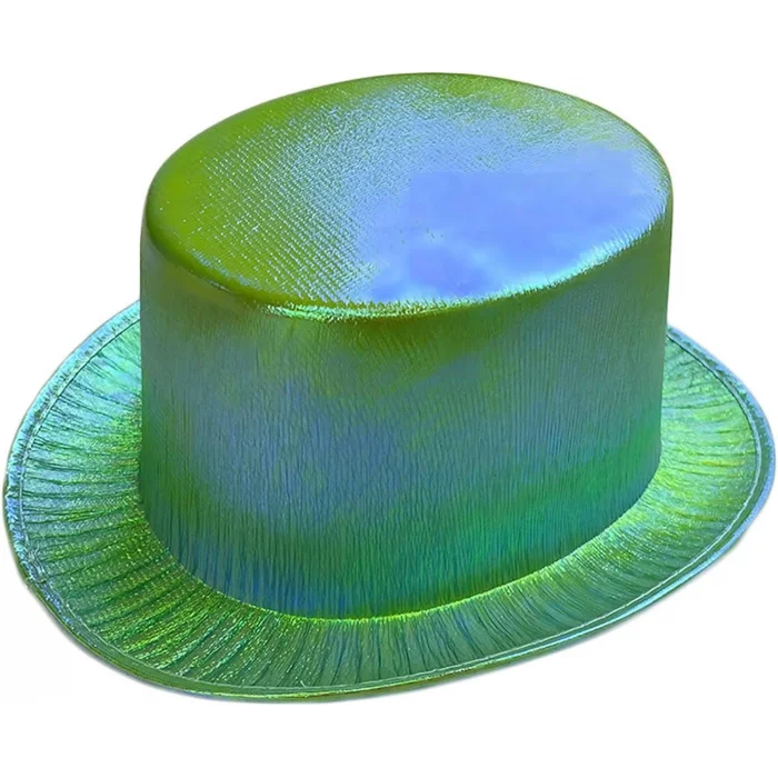 BUĞZ Yeşil Renk Işıltılı Hologram Kumaş Kaplama Fötr Silindir Şapka Yetişkin Boy