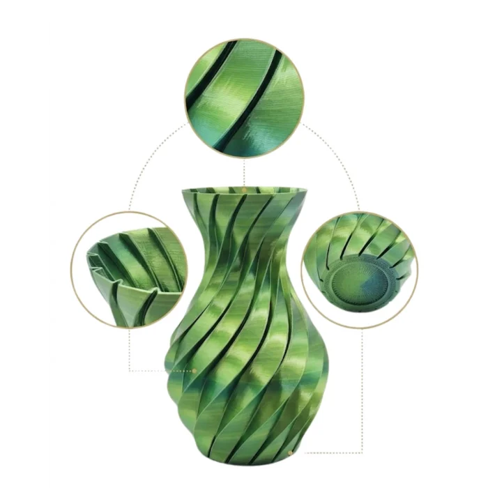 BUĞZ Yeşil Spiral 3D Baskı Vazo Estetik Modern Ev Ofis Dekoru