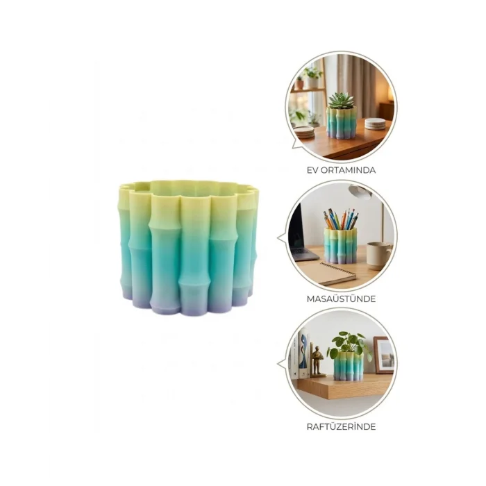 BUĞZ Yeşil Tonlu Dekoratif Vazo Modern Tasarım Salon Ofis Masa Üstü Aksesuar - BUĞZ