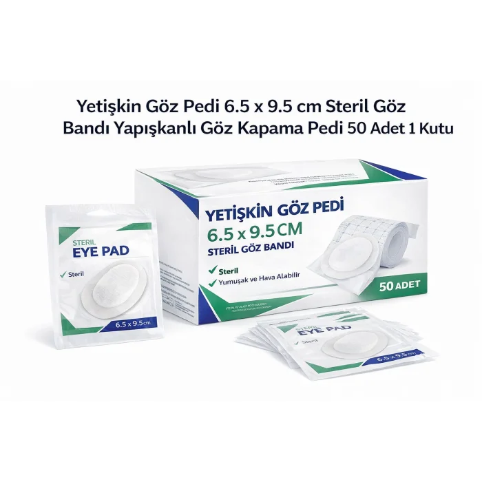 BUĞZ Yetişkin Göz Pedi 6.5 x 9.5 cm Steril Göz Bandı Yapışkanlı Göz Kapama Pedi 50 Adet 1 Kutu