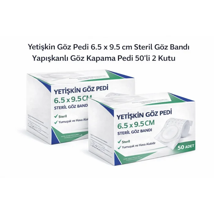 BUĞZ Yetişkin Göz Pedi 6.5 x 9.5 cm Steril Yapışkanlı Göz Bandı 50’li 2 Kutu Göz Kapama Pedi