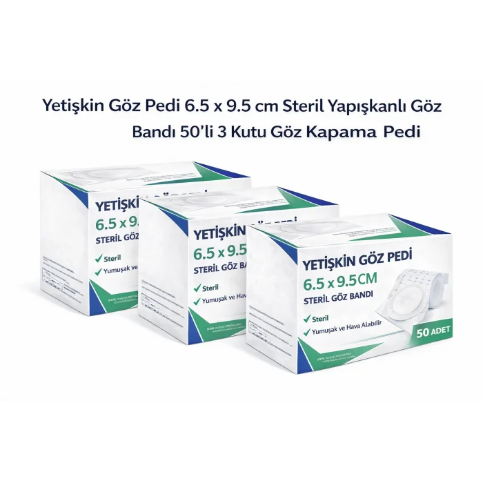 BUĞZ Yetişkin Göz Pedi 6.5 x 9.5 cm Steril Yapışkanlı Göz Bandı 50’li 3 Kutu Göz Kapama Pedi