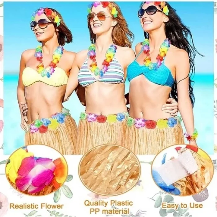  Yetişkin ve Çocuk Uyumlu Saman Renk Hawaii Etek 12 Adet