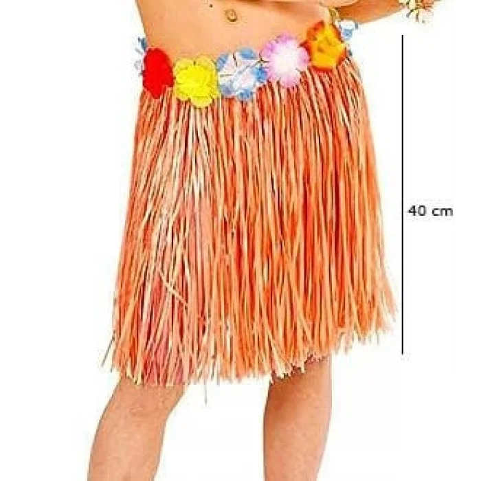 BUĞZ Yetişkin ve Çocuk Uyumlu Turuncu Renk Püsküllü Hawaii Luau Hula Etek 40 cm