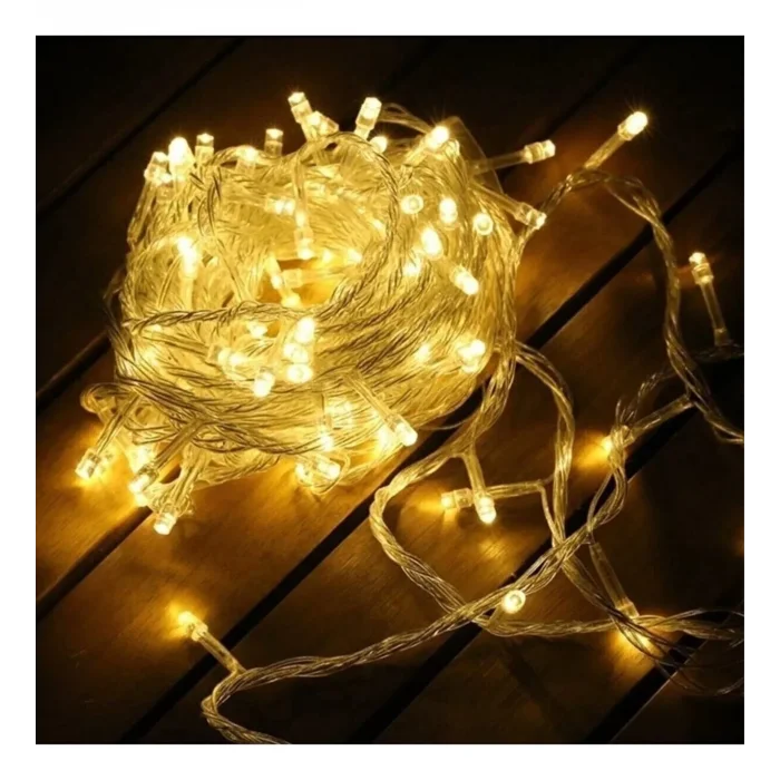 BUĞZ Yılbaşı Aydınlatması 100 Led Perde Hortum Sıcak Beyaz Işık - 10 Metre Dekoratif Şeffaf Kablolu Süs