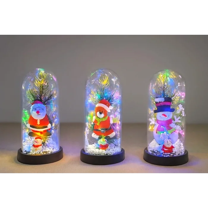 BUĞZ Yılbaşı Temalı Işıklı  Dekoratif Cam Fanus Alk5075