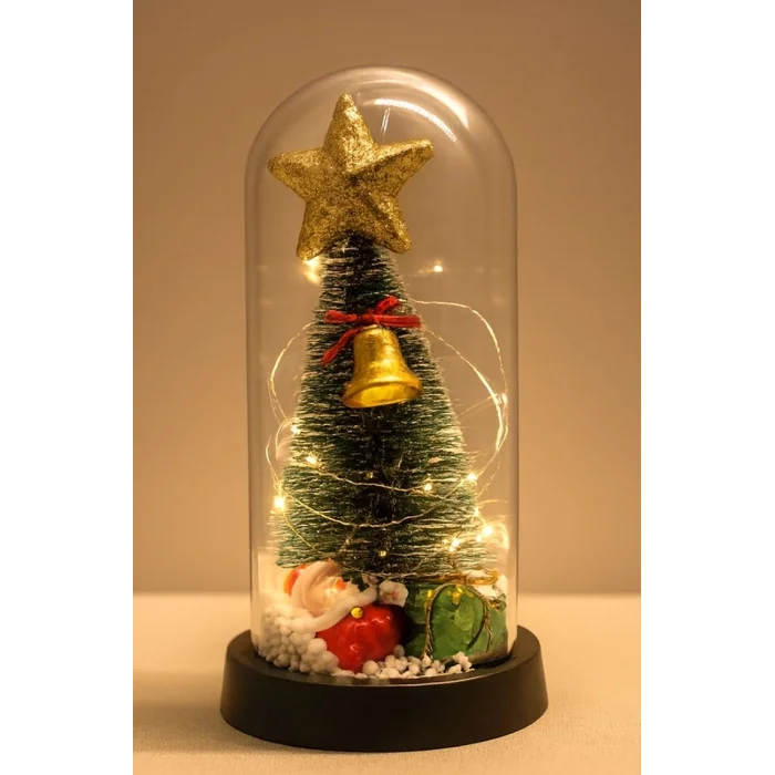 BUĞZ Yılbaşı Temalı Işıklı  Dekoratif Cam Fanus Alk5078