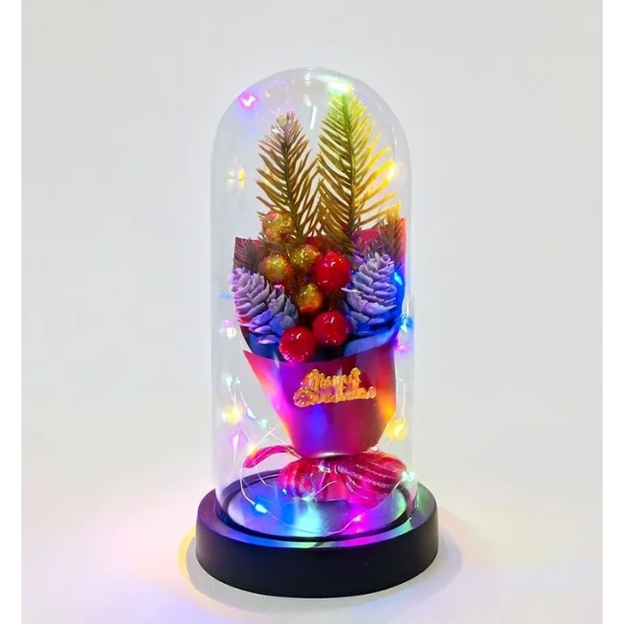 BUĞZ Yılbaşı Temalı Işıklı  Dekoratif Cam Fanus Alk5081