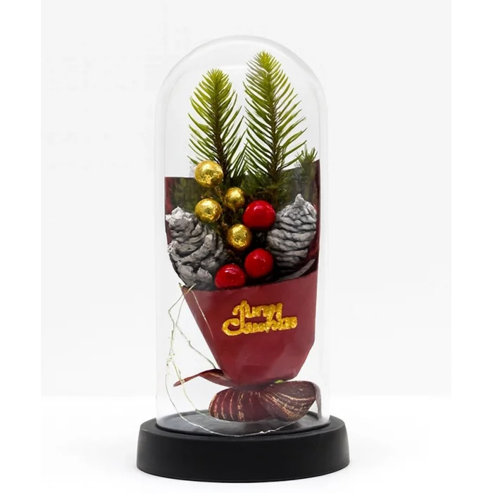 BUĞZ Yılbaşı Temalı Işıklı Dekoratif Cam Fanus - Model 3