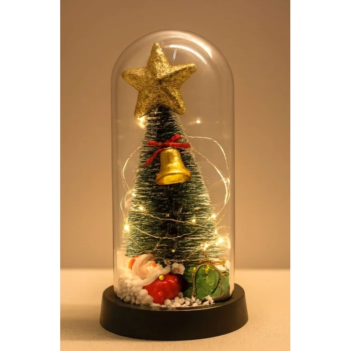 BUĞZ Yılbaşı Temalı Işıklı Dekoratif Cam Fanus - Model 6